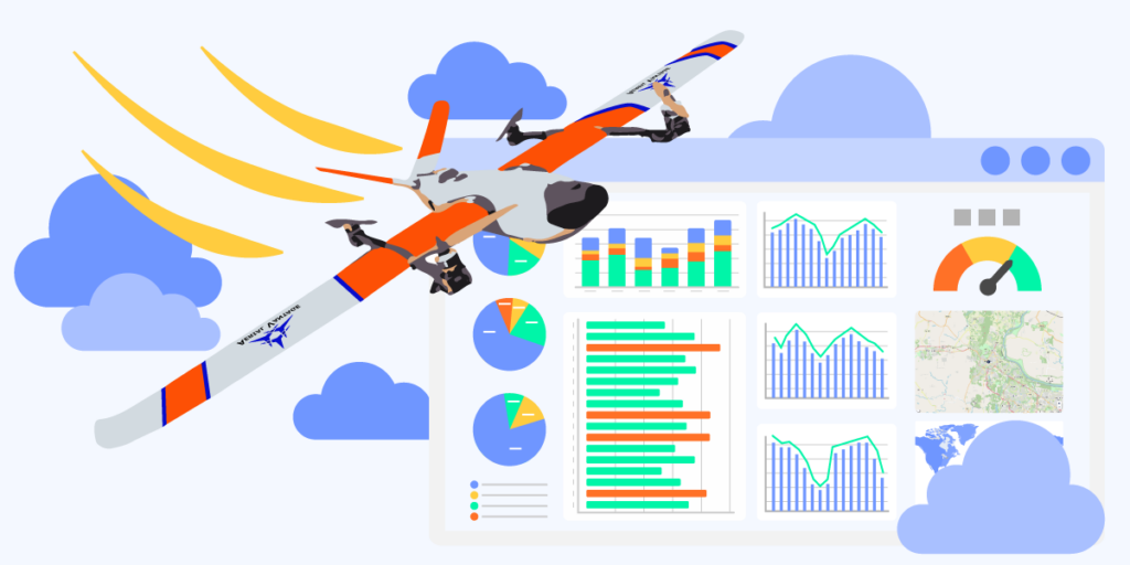 flying drone with data dashboard